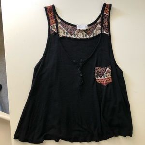 Full Tilt Boho Patterned Black Tank Top